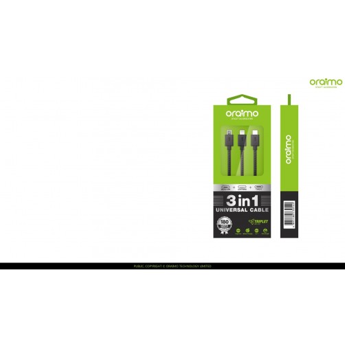 Oraimo triplet Type C data cable  OCD-C31 2A1m-Black