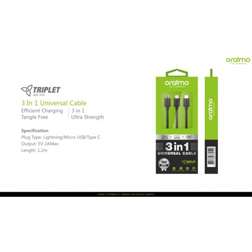 Oraimo Triplet-USB cable-OCD-X101 3in1 2A- black